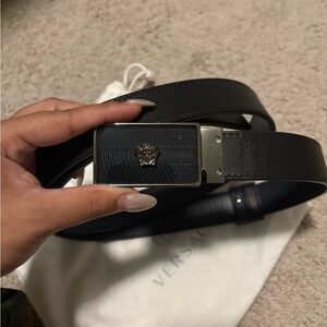 Versace Black and Navy Reversible Leather Belt